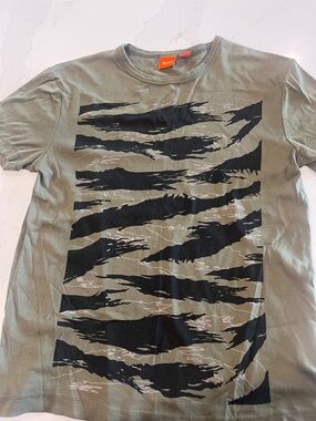 BOSS Olive Green Short Sleeve Tee with Black Graphic